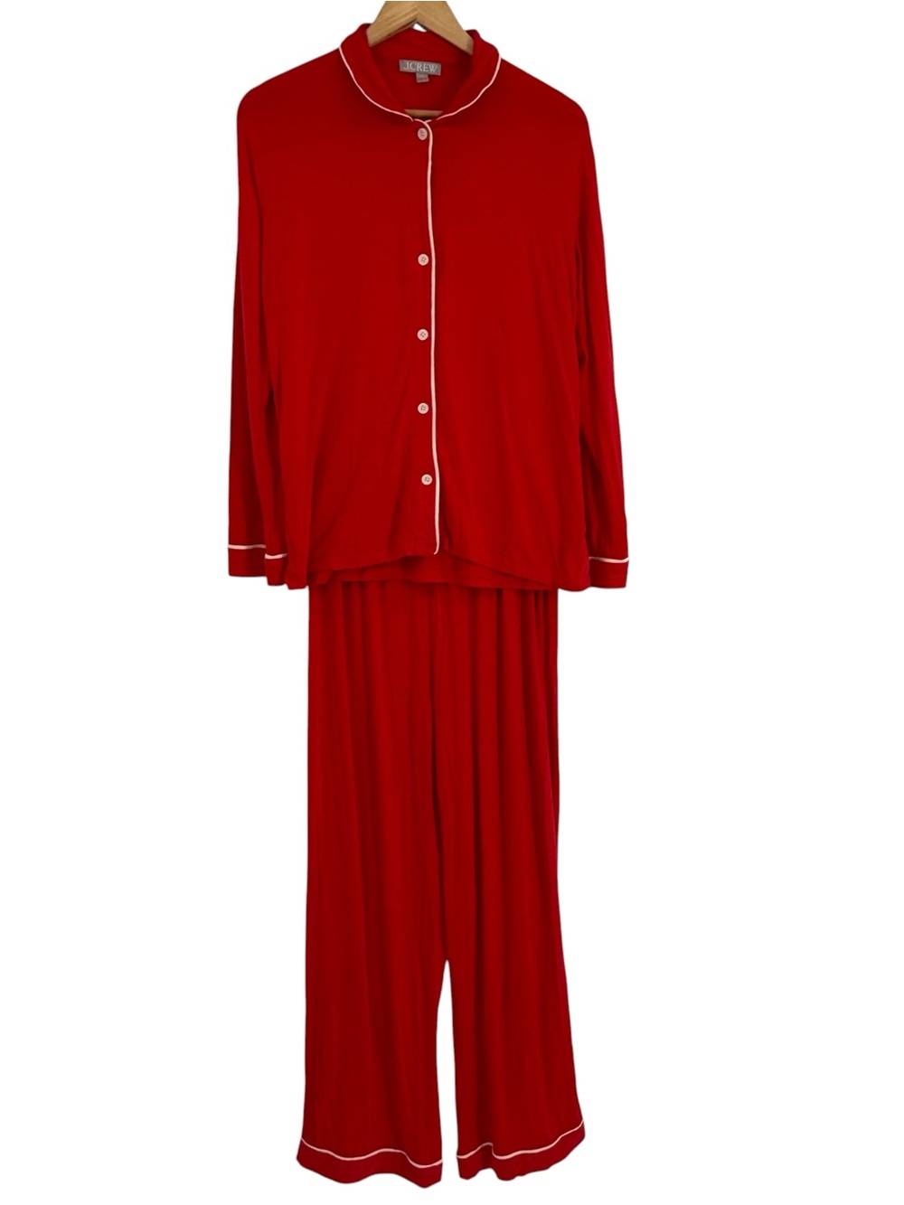 J.Crew Womens Pajama Set Size S Button Up Long Sleeve Stretch Red 2 Piece